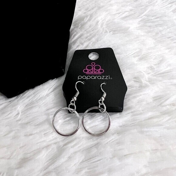 Paparazzi. Double Chain Silver Tone Circle Link Pendant Necklace Earrings‎ Set - Picture 11 of 13